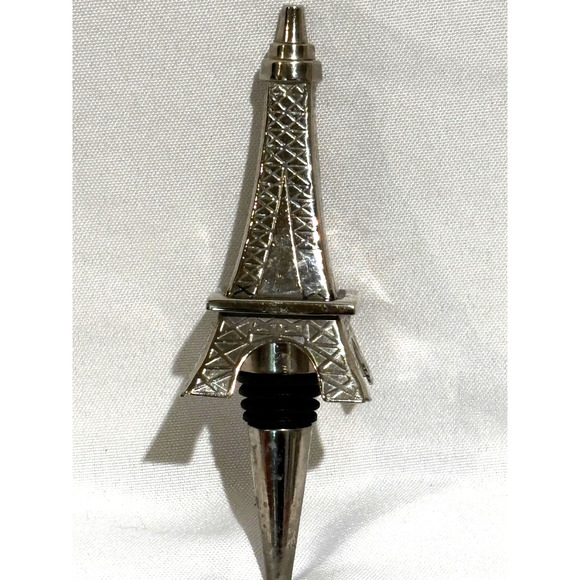 Paris Eiffel Tower Silver Plated Embossed Wine Bottle Stopper 5.5 inches French - Picture 4 of 5